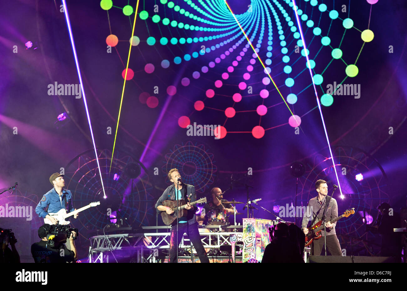 British rock band Coldplay performs during their Mylo Xyloto Tour at the Rheinenergie Stadion in Cologne, Germany, 4 September 2012. Photo: Wolfgang Heisel Stock Photo