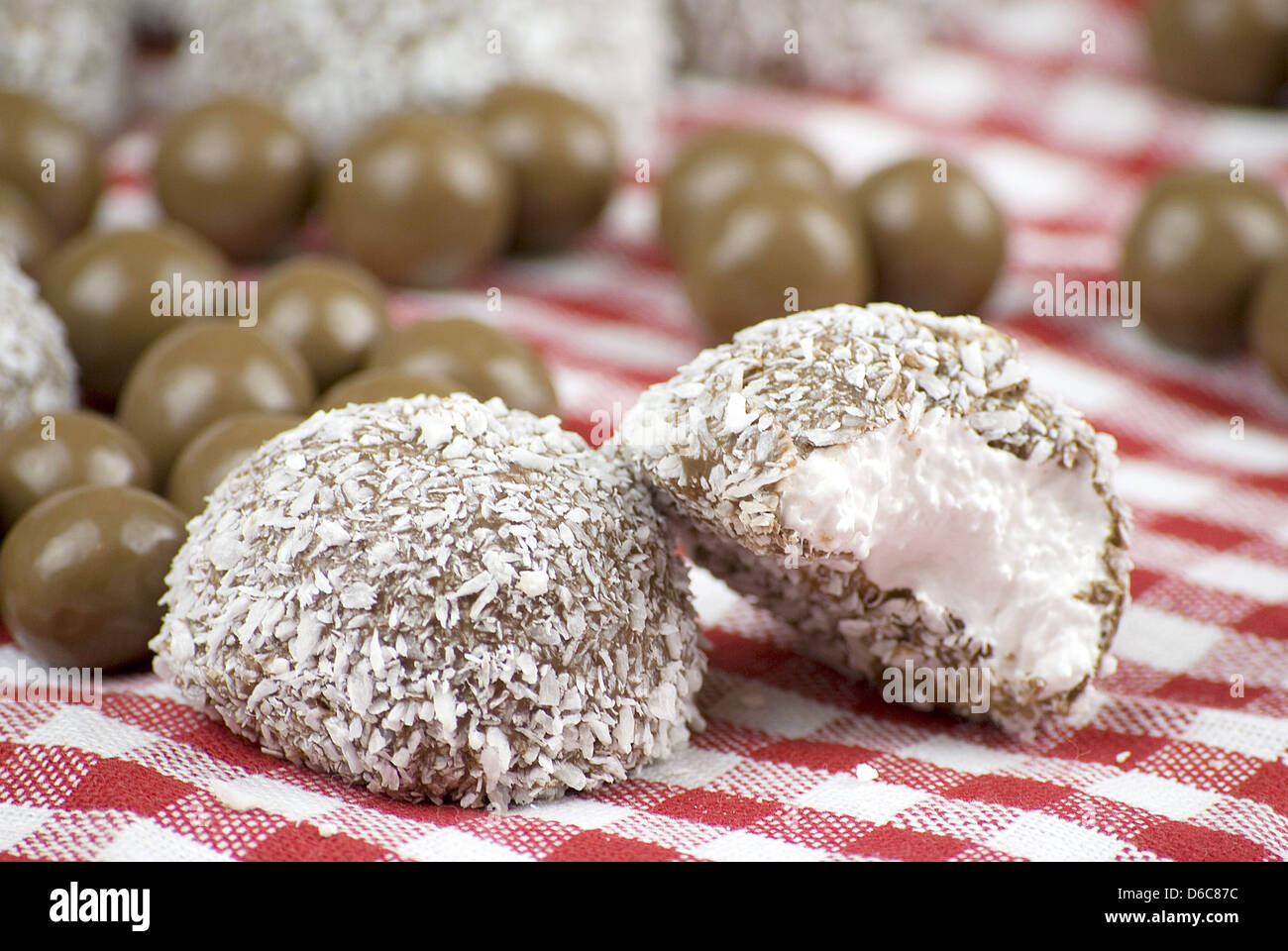 Chocolate and coconut covered marshmallow Stock Photo Alamy