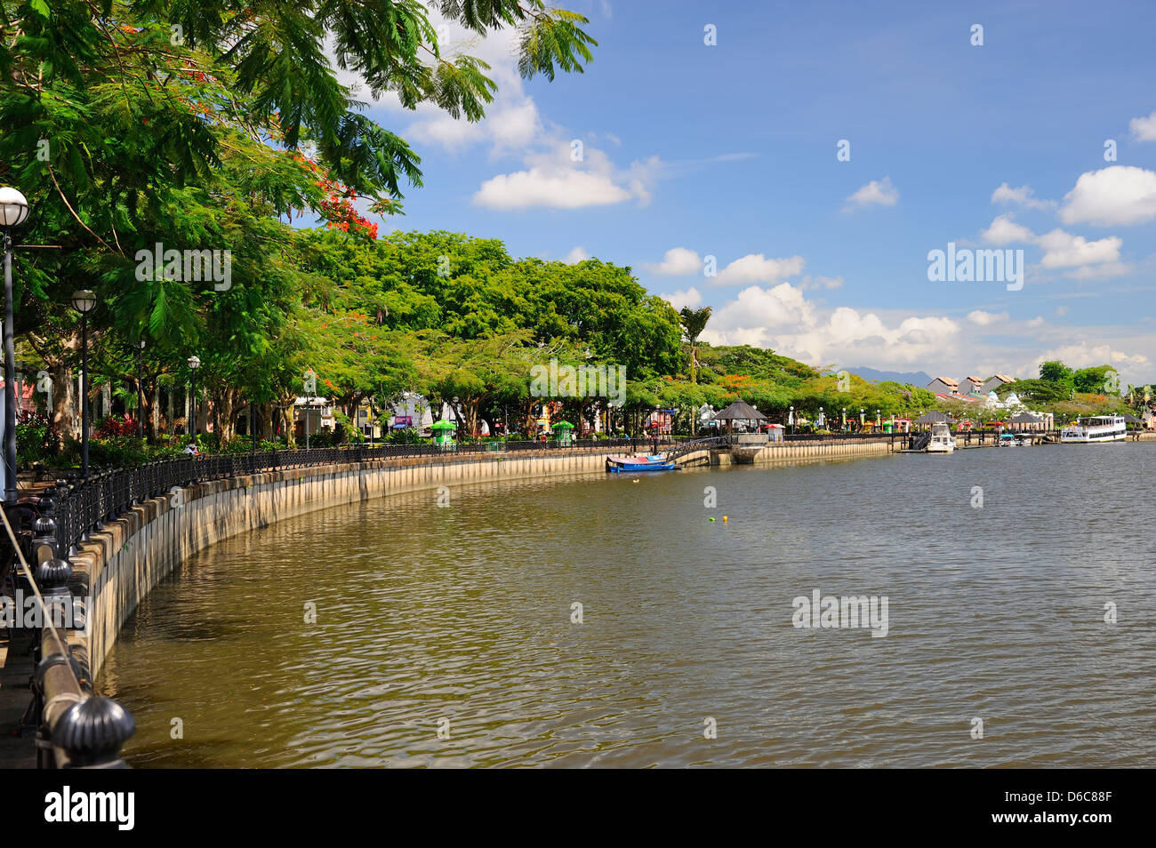 Waterfront on Sungai Sarawak River in Kuching, Sarawak, Borneo Stock Photo