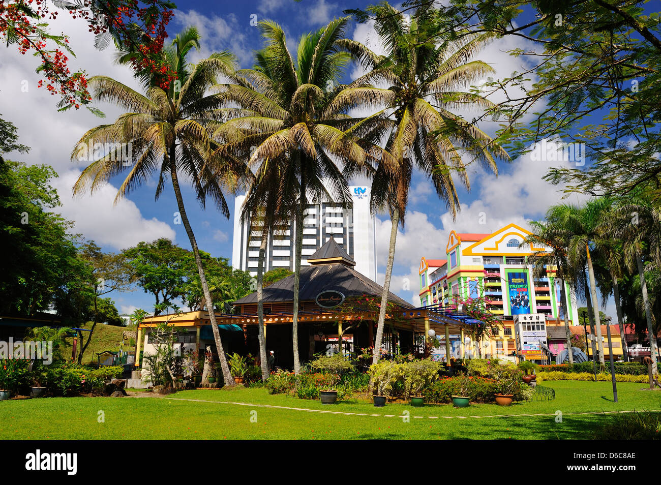 Waterfront bar and restaurant in Kuching, Sarawak, Borneo Stock Photo