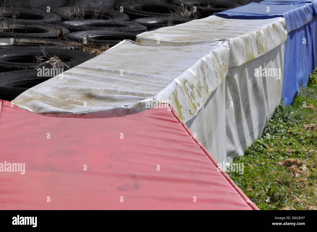 Motor racing karting circuit crash barrier Stock Photo
