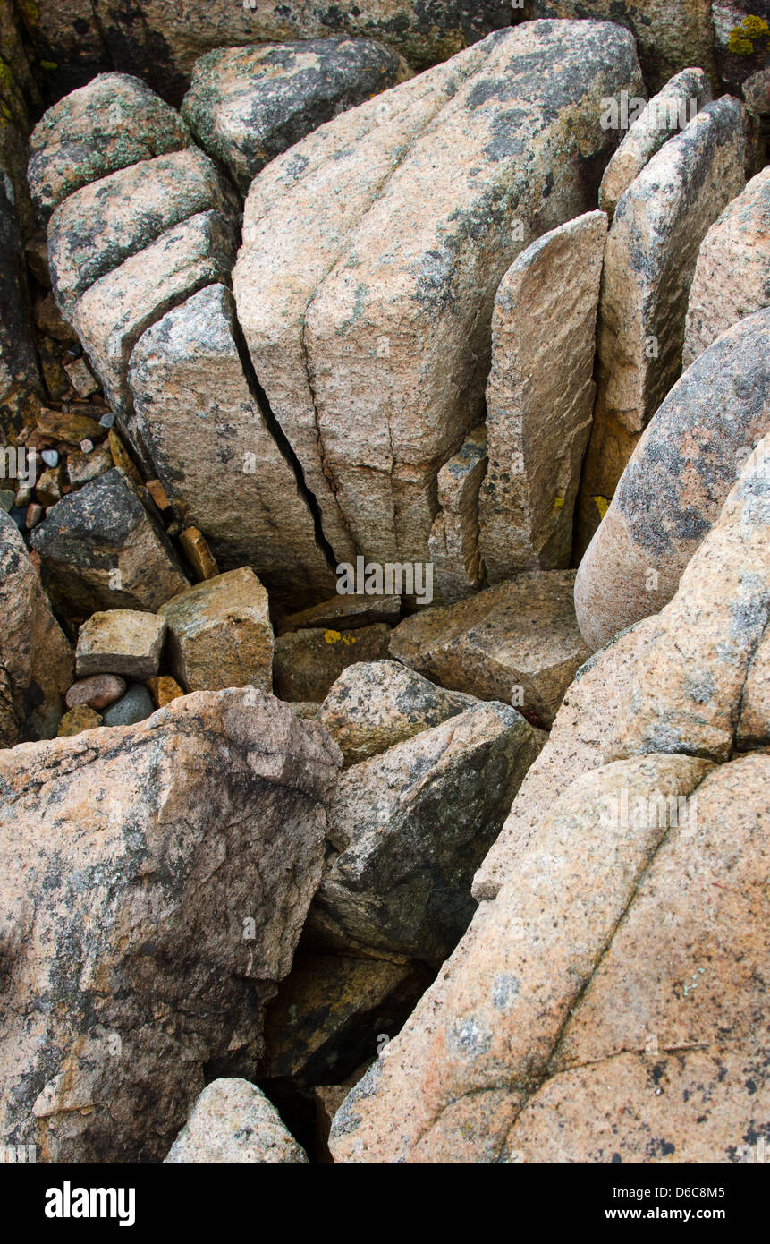 The pink granite coast of Mount Desert Island, Maine, carved by glaciers long ago. Stock Photo