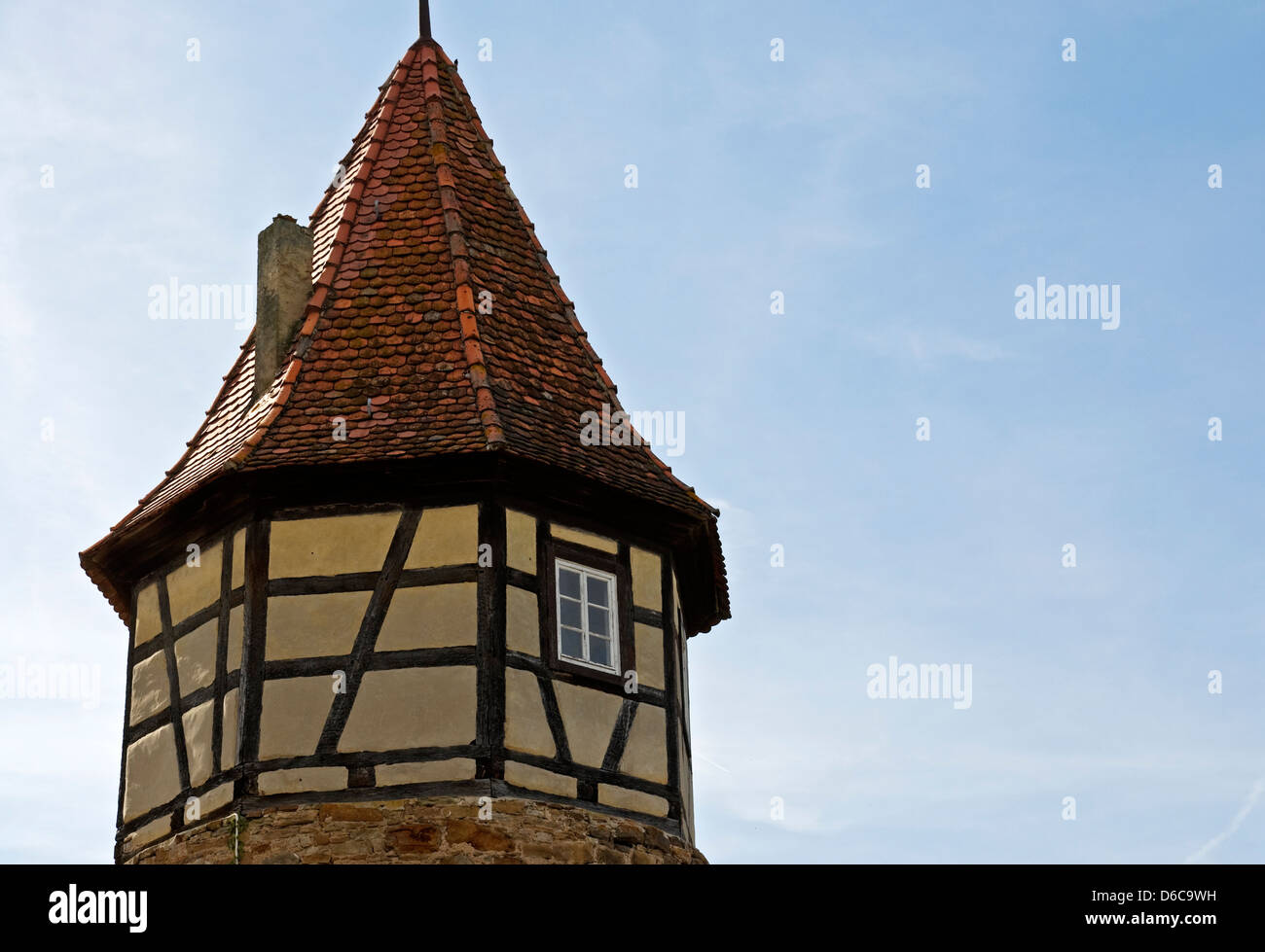 Medieval tower which forms part of the town fortifications, Prichsenstadt, Franconia, Bavaria, Germany. Stock Photo