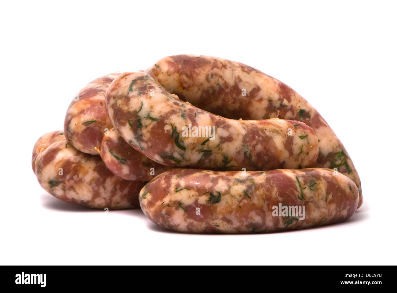 Raw sausages on white background Stock Photo