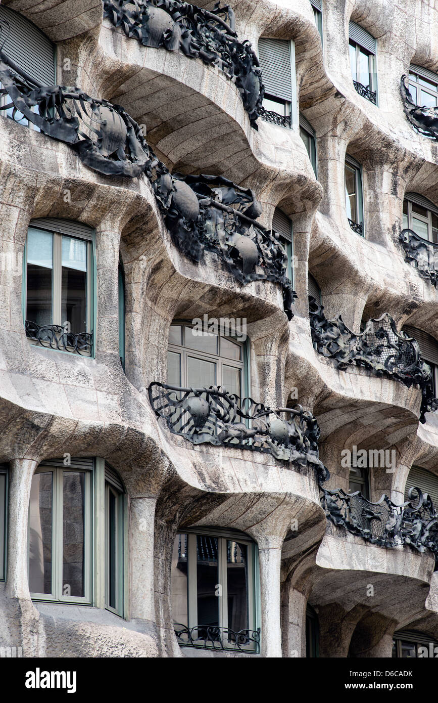 Casa Mila or La Pedrera designed by architect Antoni Gaudi, Barcelona, Catalonia, Spain Stock Photo