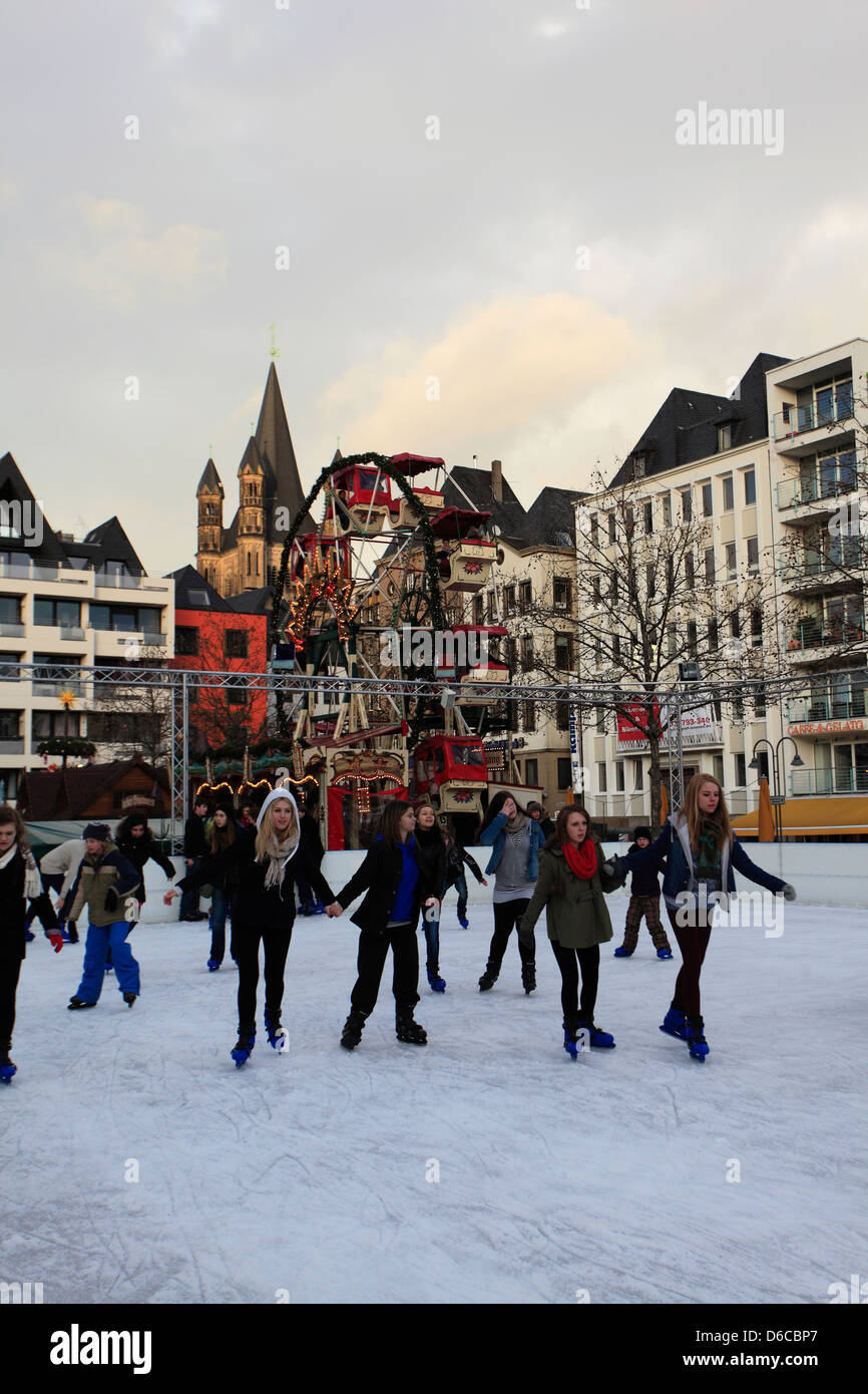 The ice skating rink at the Christmas markets in Cologne City, North
