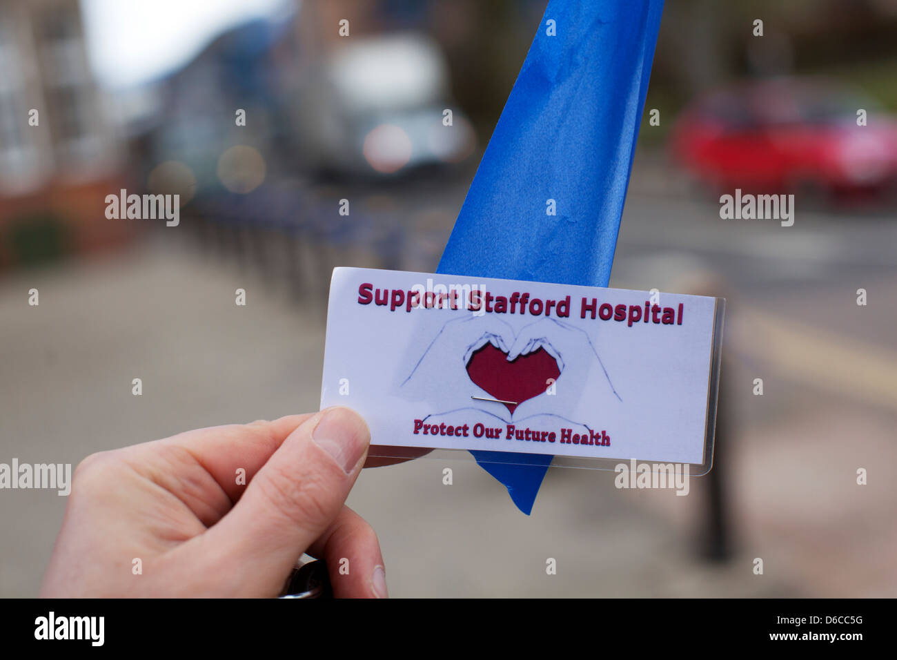 Save Stafford Hospital ribbons in Stafford town centre Stock Photo