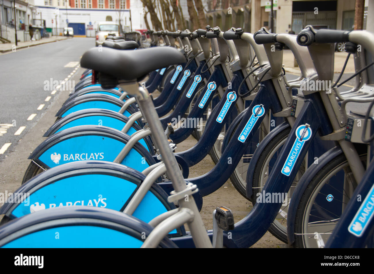 Cycle hire stations in London Stock Photo