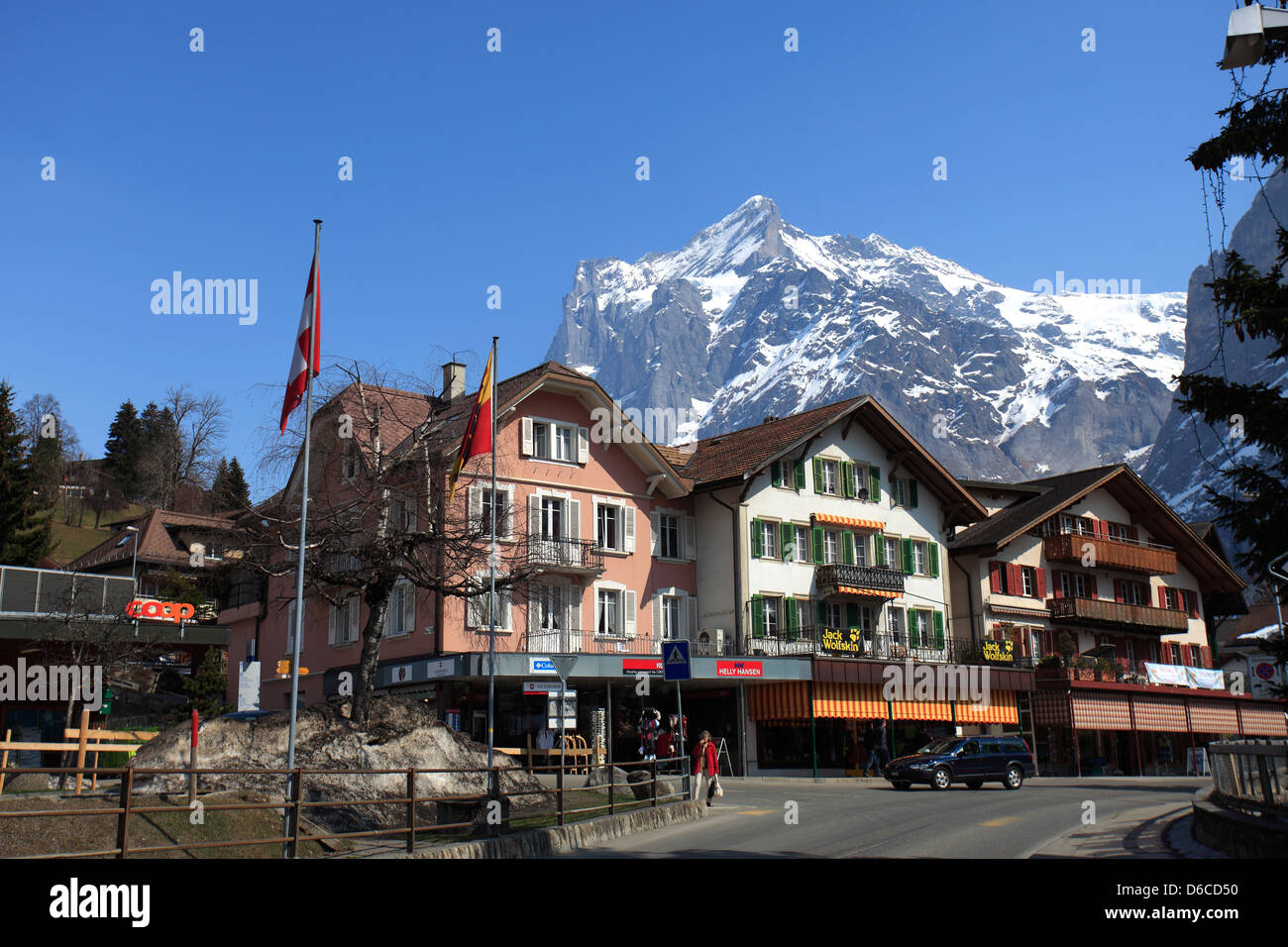 Swiss Chalets in the ski resort of Grindelwald, Swiss Alps, Jungfrau