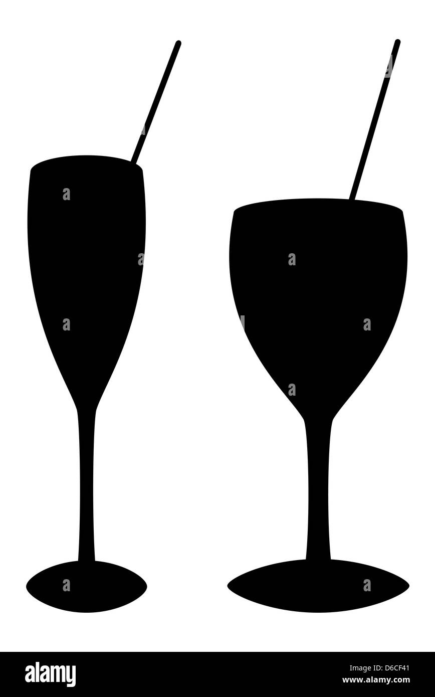 Glasses of drink, black silhouette Stock Photo
