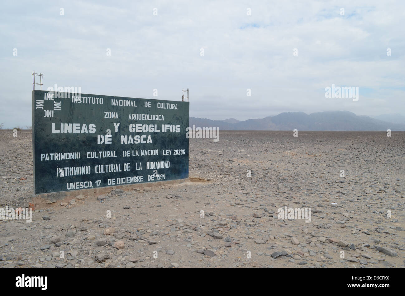 signpost for the Nazca lines on the PanAmerican highway near Nazca, Peru Stock Photo