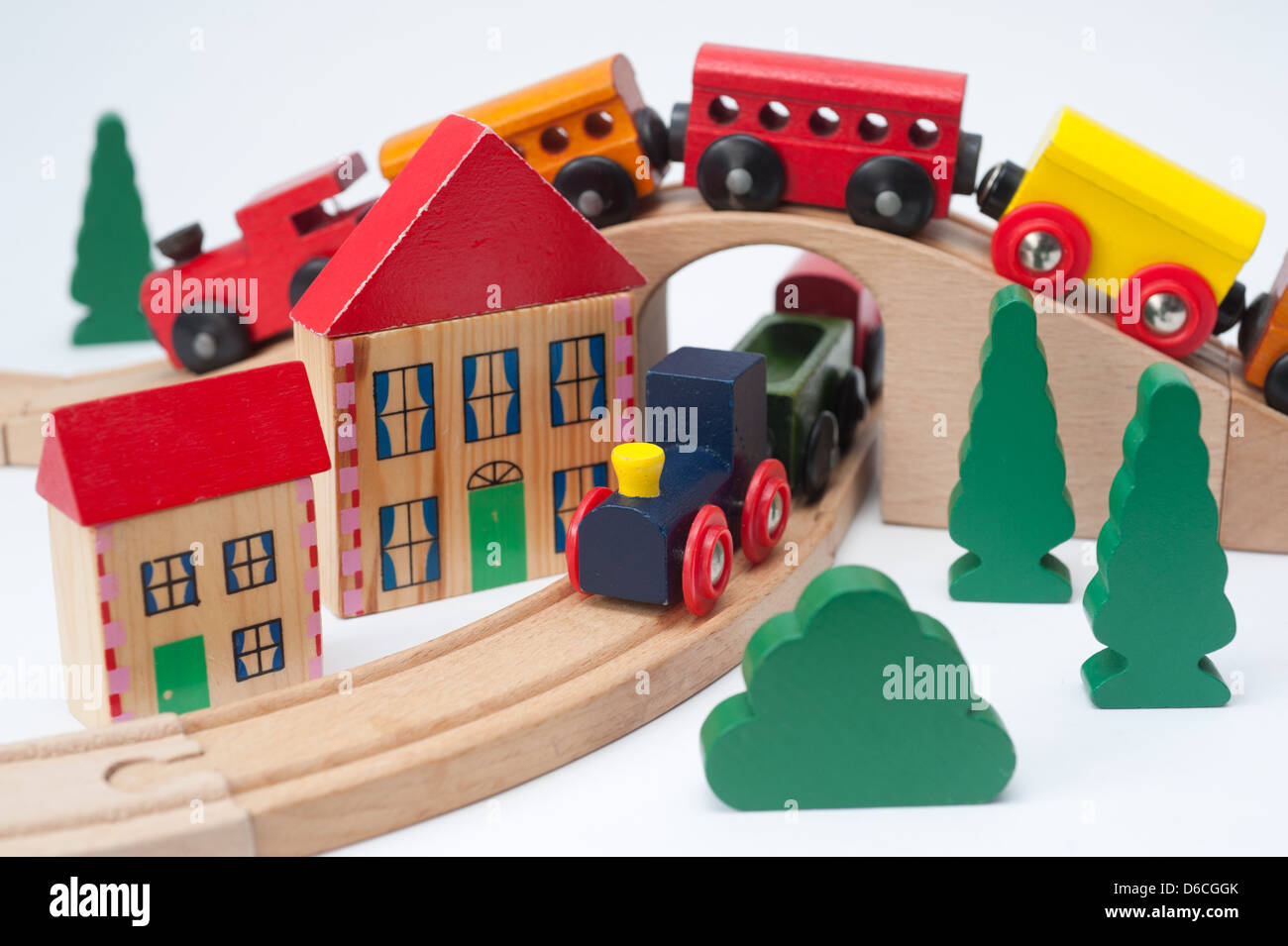 Wooden toy train set Stock Photo Alamy