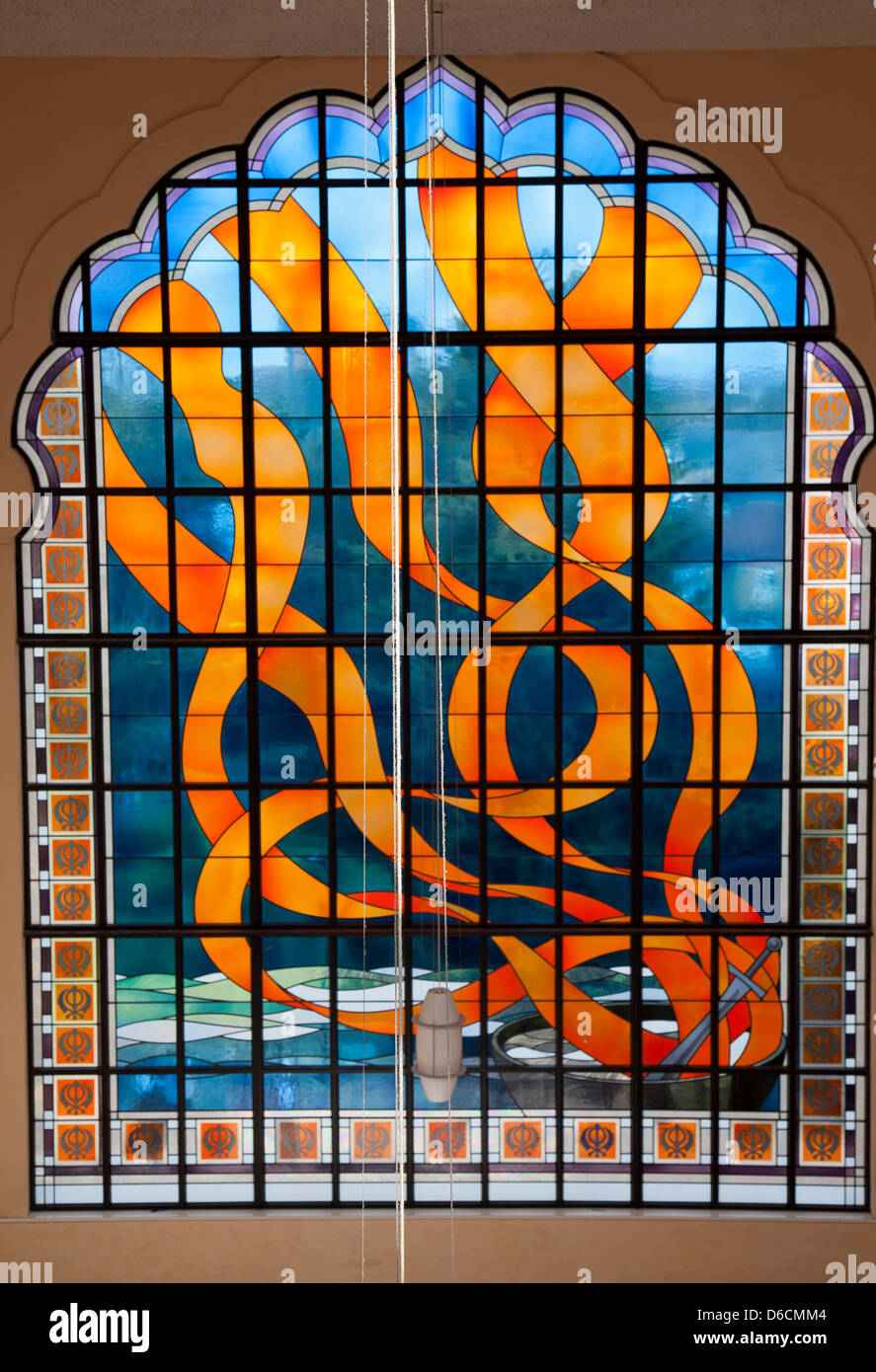 Stain glass window Gurdwara Sri Guru Singh Sabha Southall Temple Stock Photo