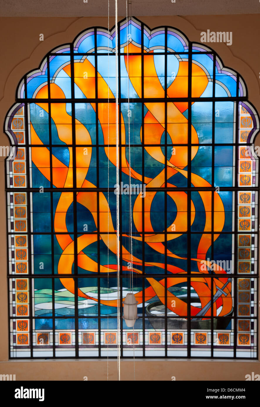 Stain glass window Gurdwara Sri Guru Singh Sabha Southall Temple Stock