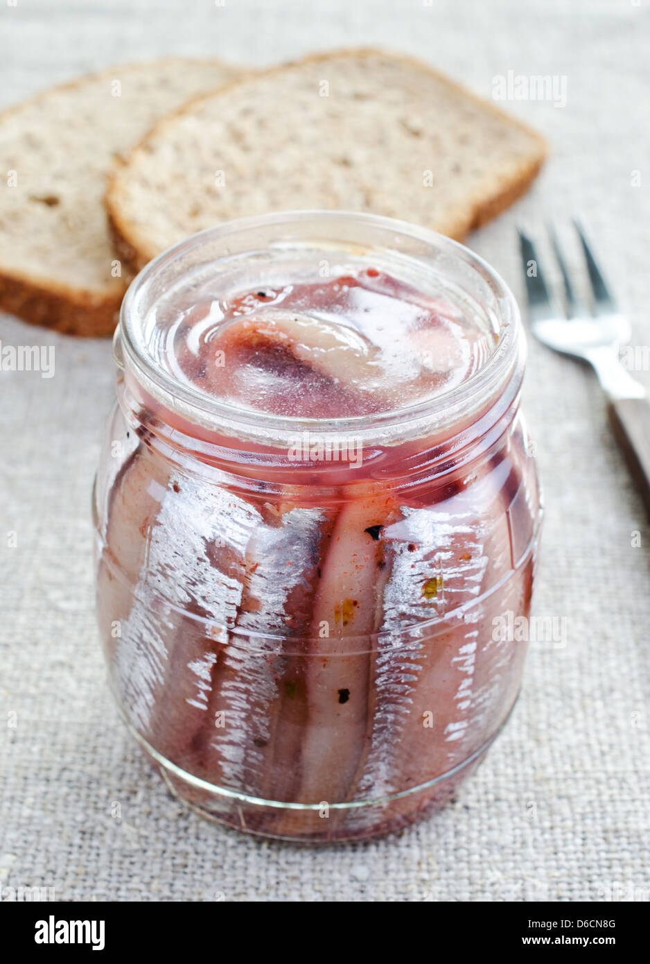 Herring in a glass jar Stock Photo Alamy