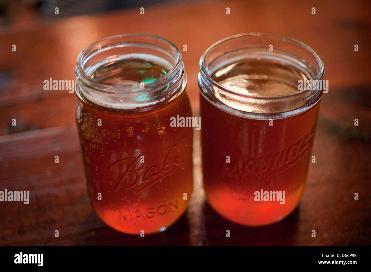 Two beers served in Mason jars Stock Photo Alamy