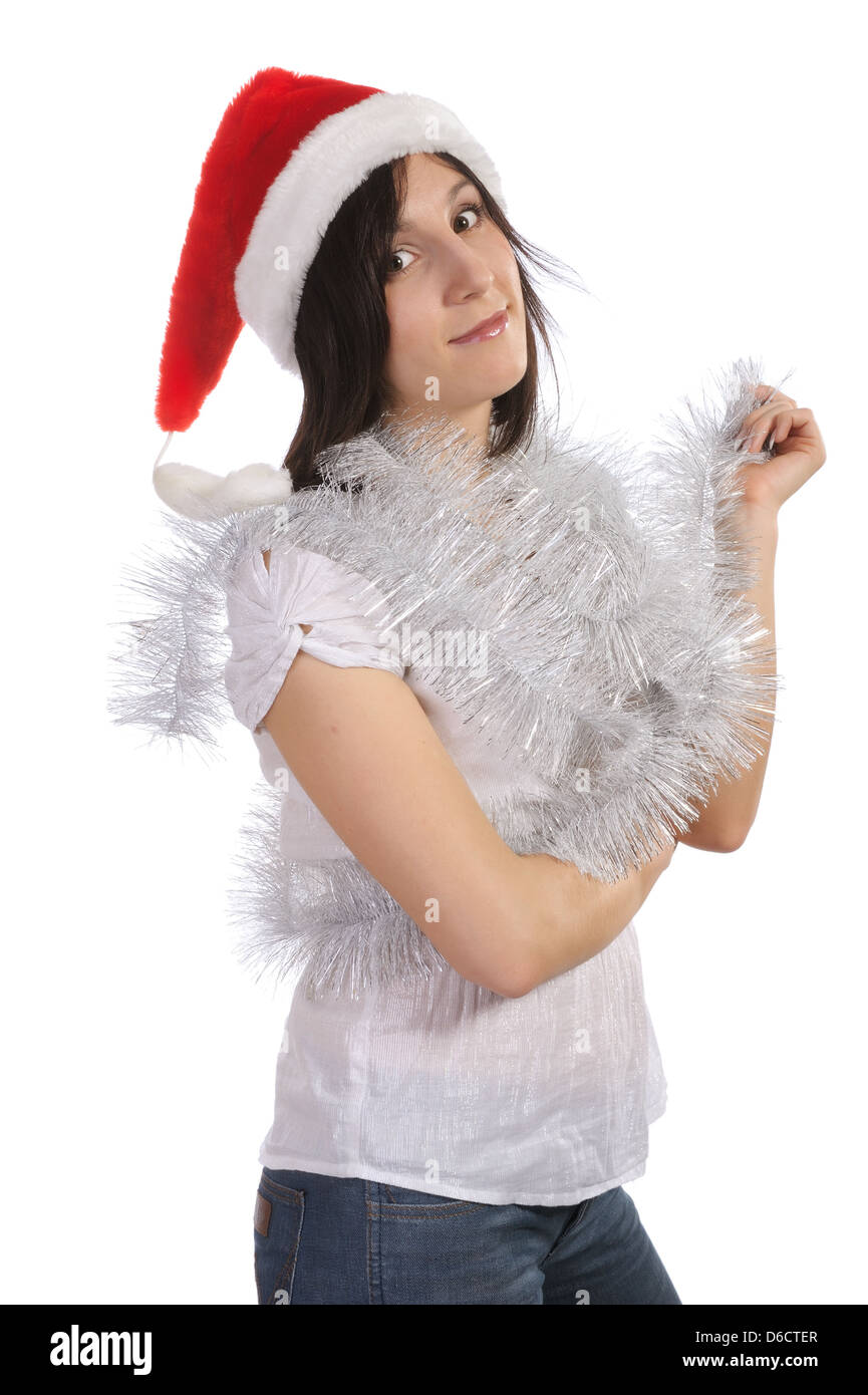 Girl with red hat, isolated Stock Photo Alamy