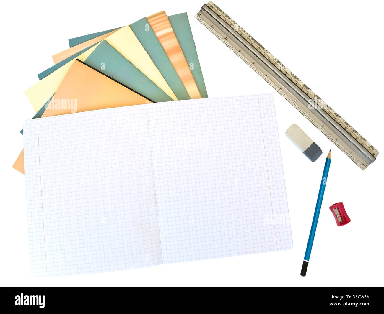 notebooks, pencil, eraser, ruler and sharpener Stock Photo Alamy