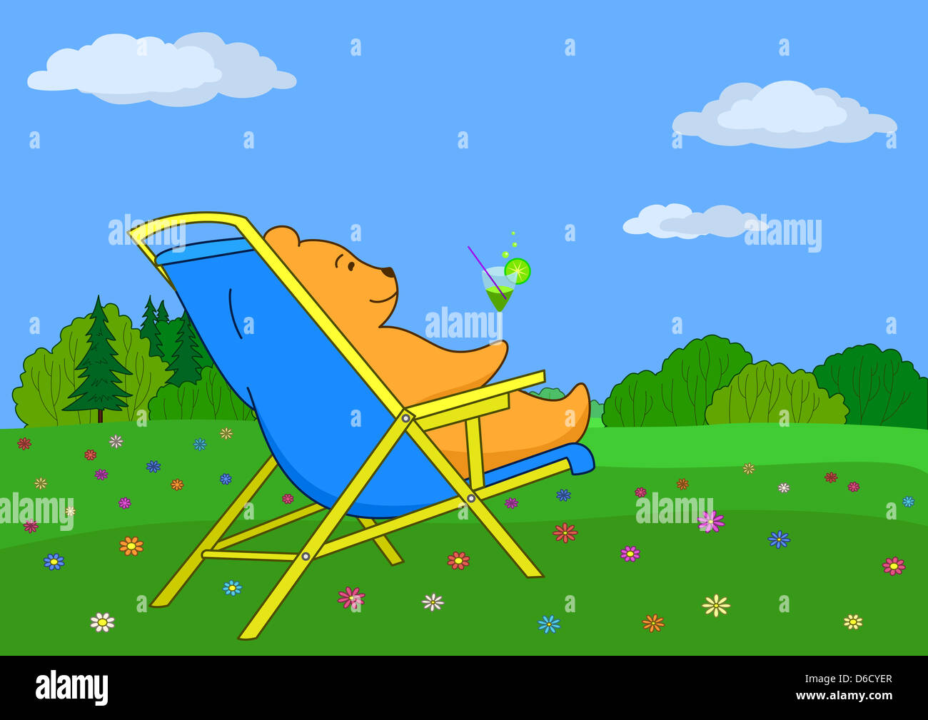 Teddybear in a chaise lounge in wood Stock Photo Alamy