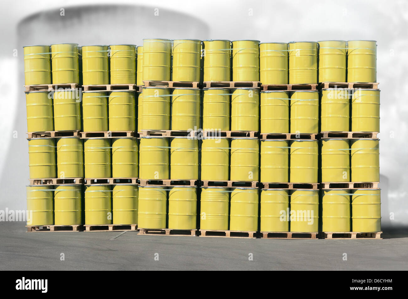 Dangerous toxic nuclear waste barrels Stock Photo