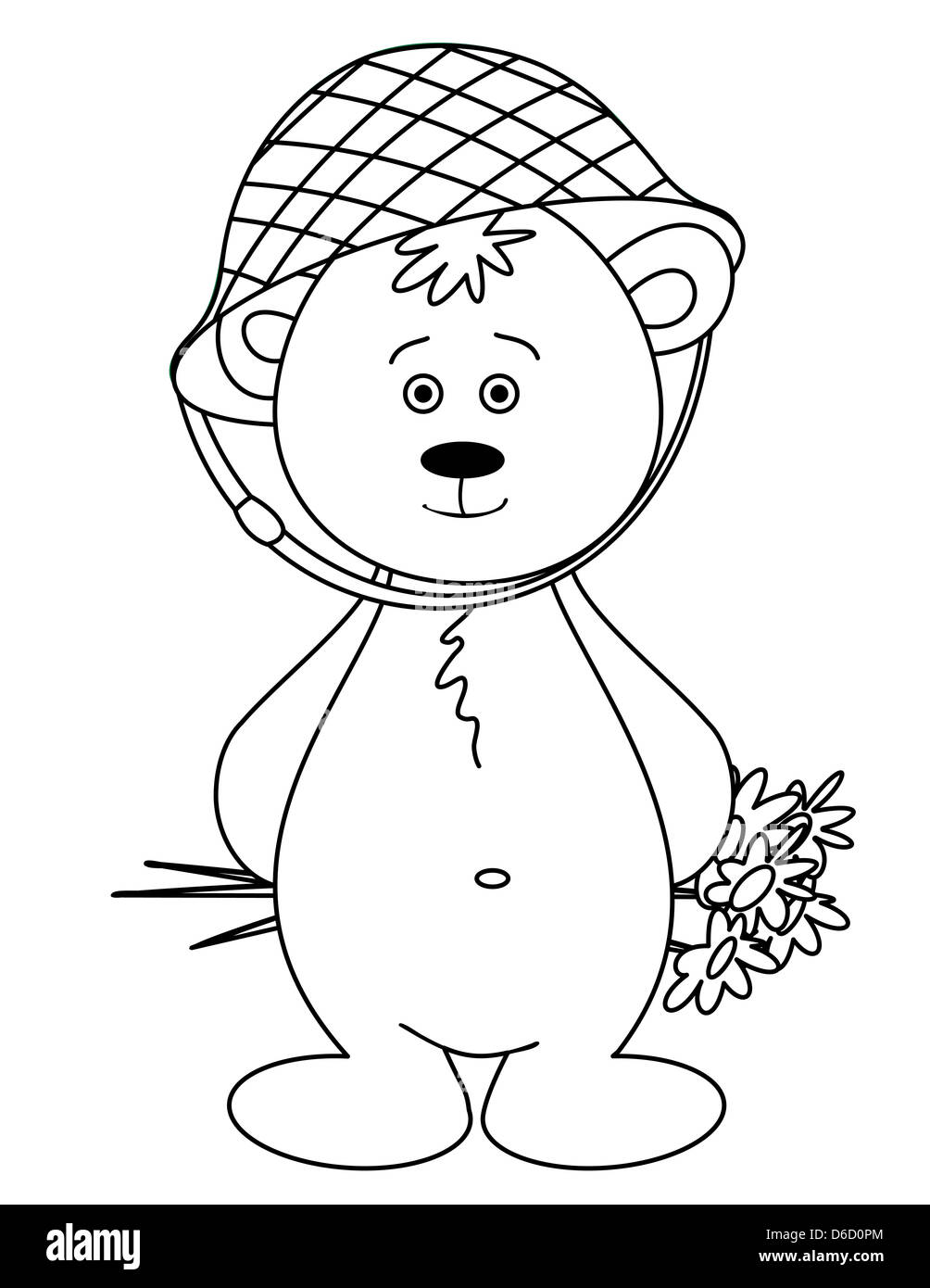 Teddy-bear in a helmet with a bouquet, contours Stock Photo