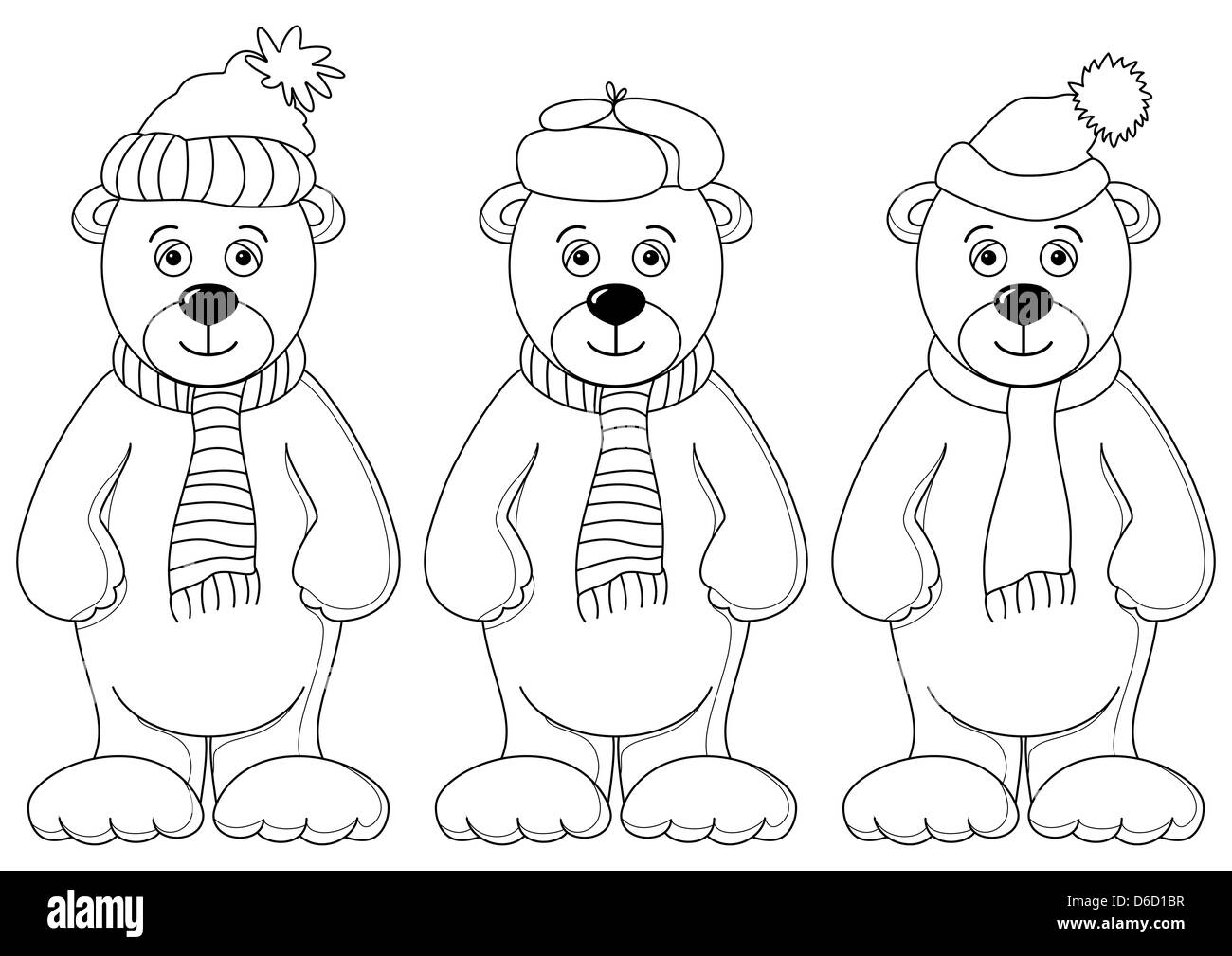 Teddy bears in winter costume, contours Stock Photo