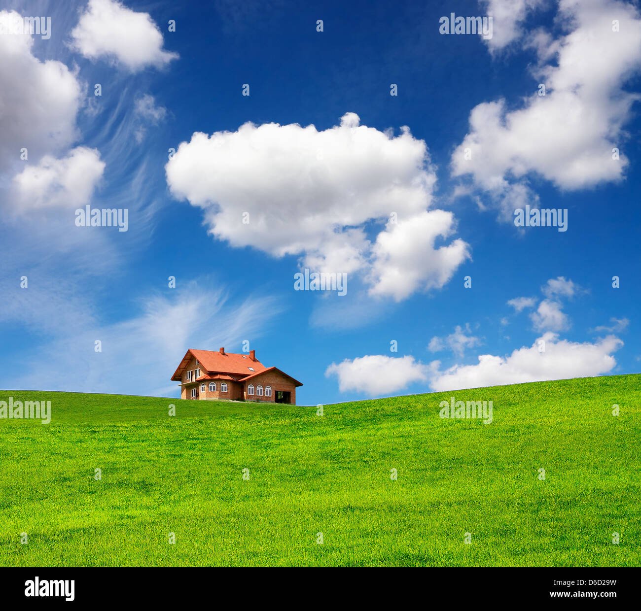 A new brick house in springtime Stock Photo