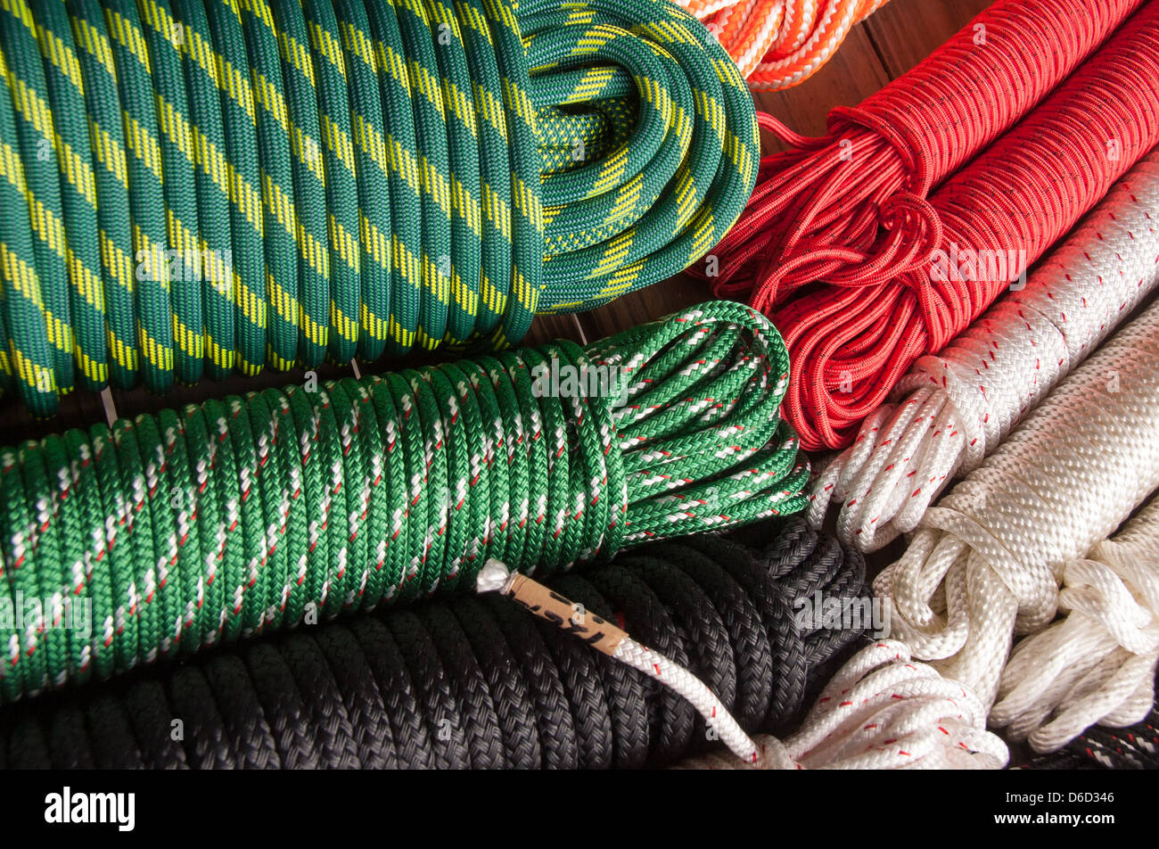 A picture of many rolls of colored rope. Stock Photo