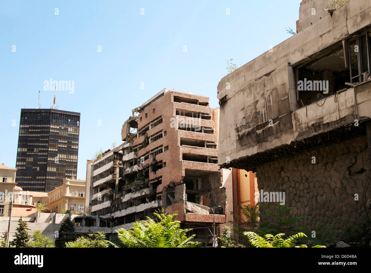 Building destroyed by Nato bombing in 1999 Stock Photo