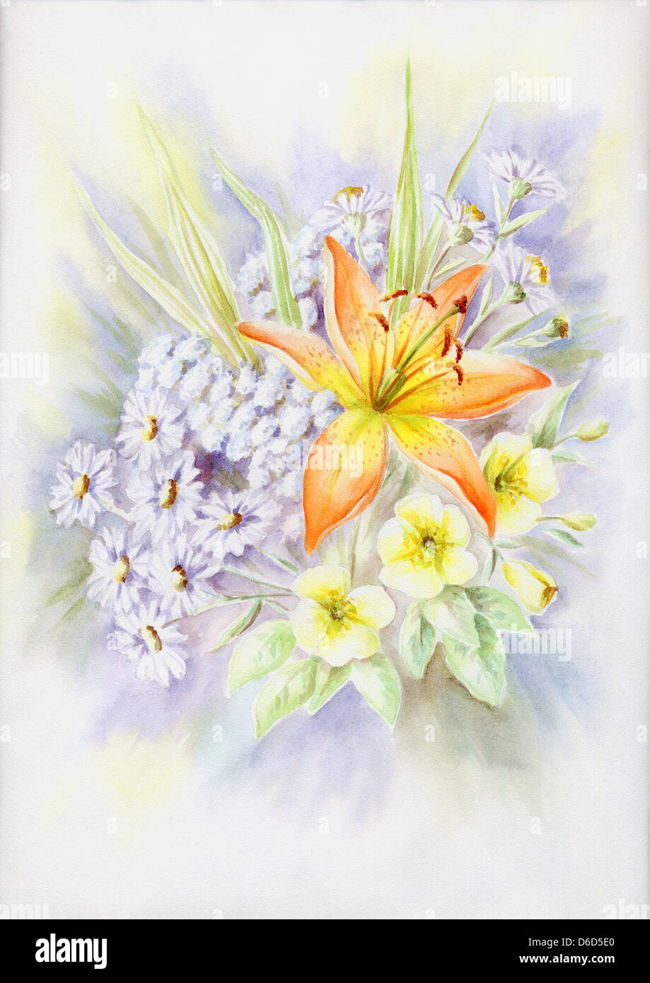 Water-colour, summer bouquet wit Stock Photo