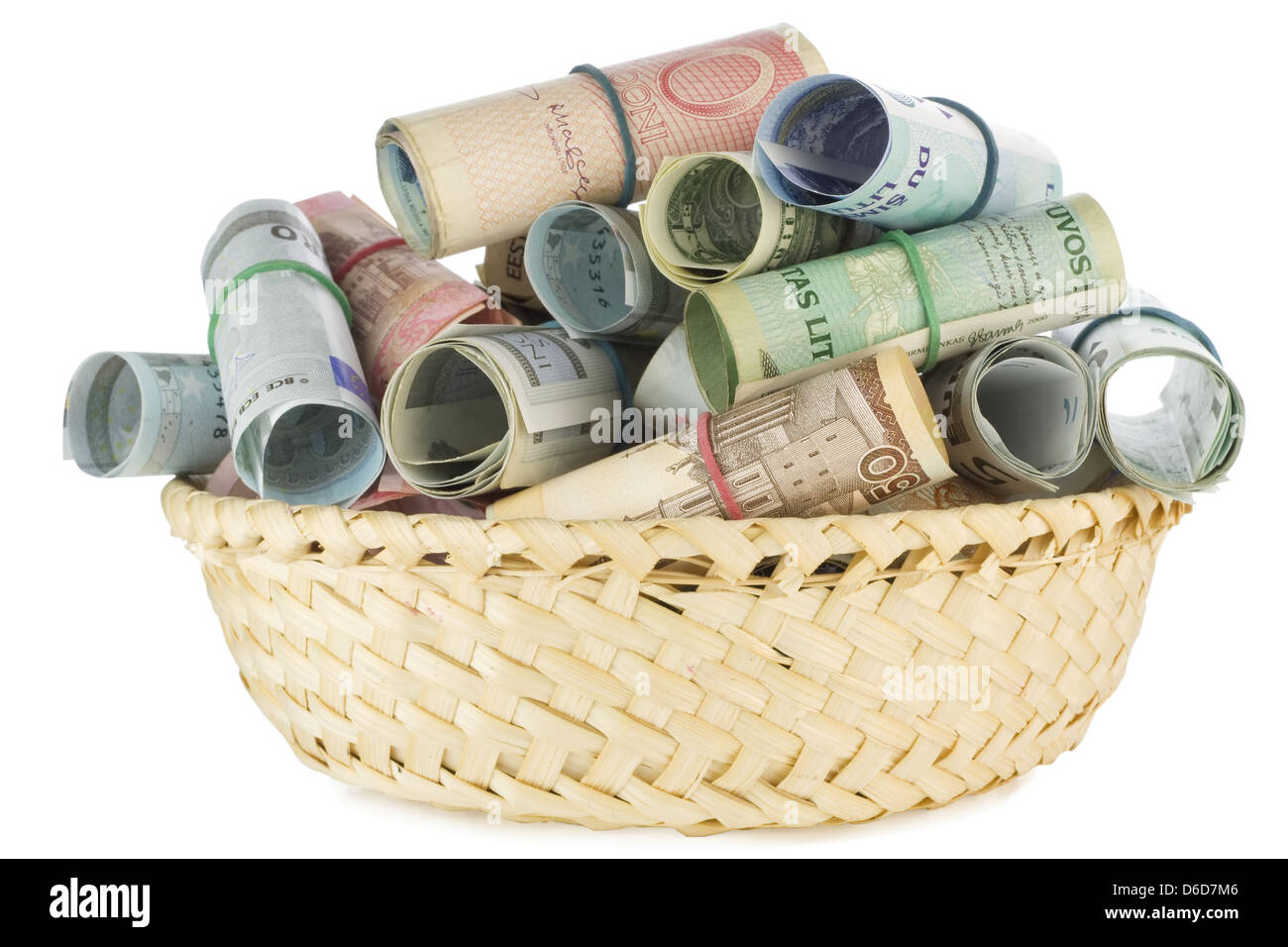 Basket with money Stock Photo
