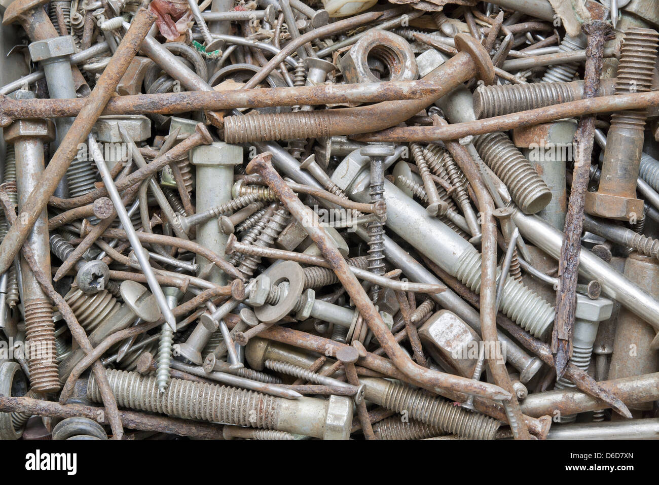 Rusty nails and screws Stock Photo