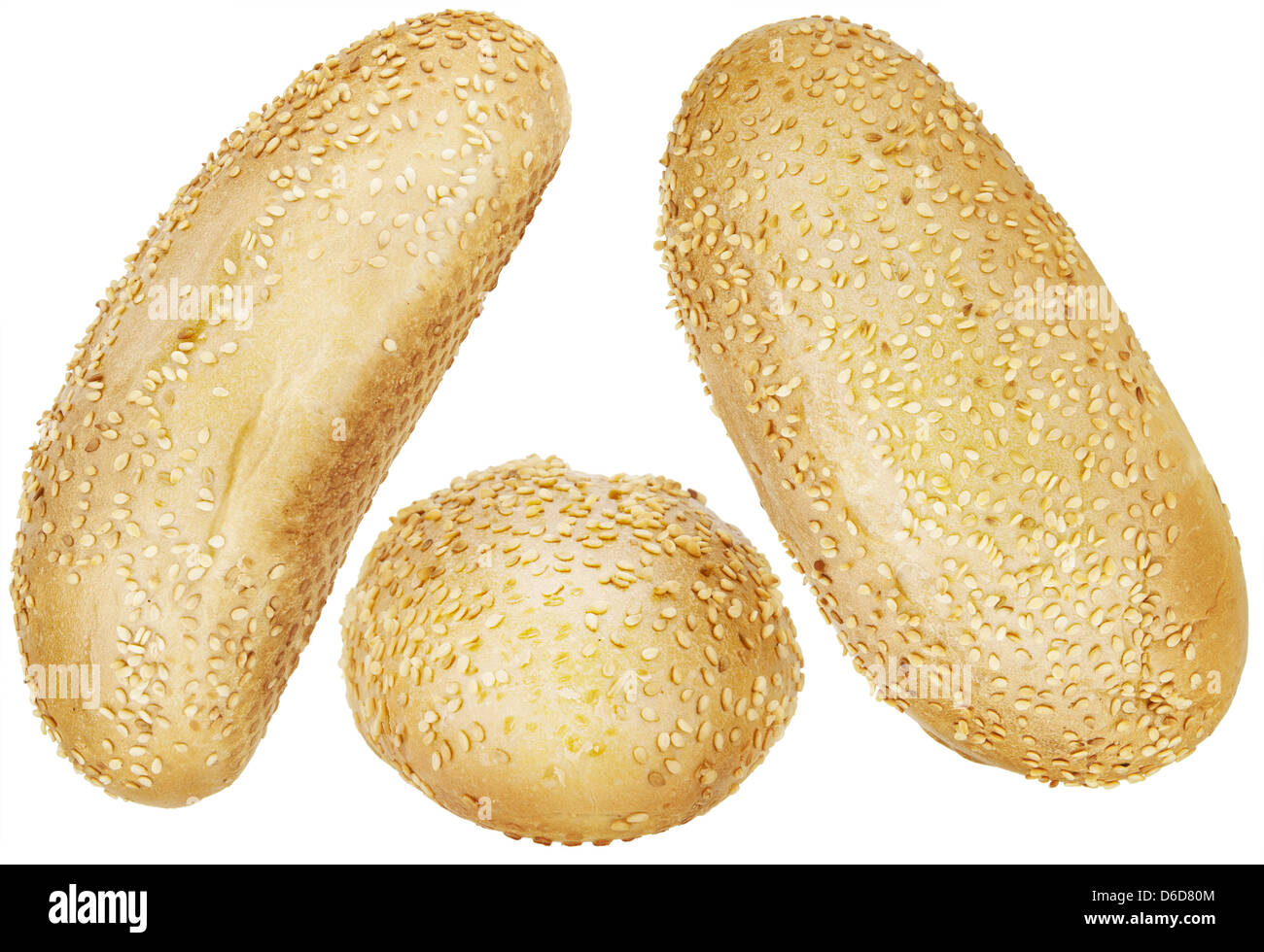 Isolated  wheaten  roll strewed by seeds Stock Photo