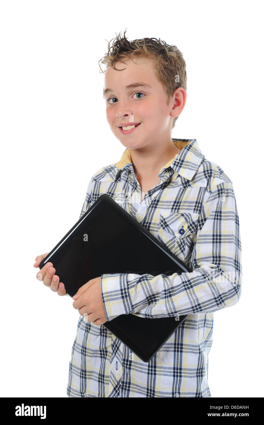 Happy little boy with laptop Stock Photo - Alamy