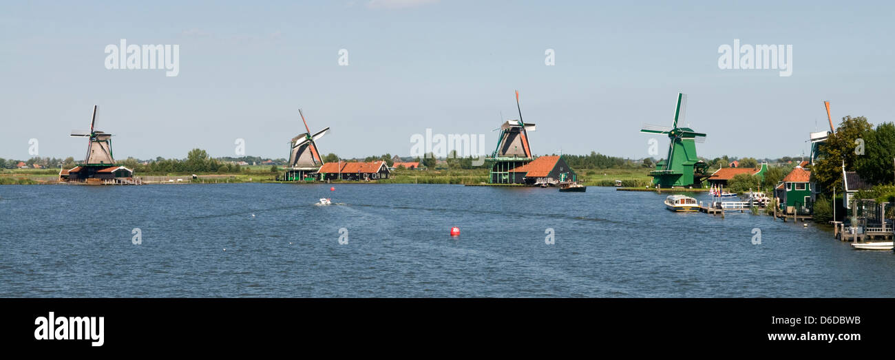 Windmills at Zaanse Schans, Zaandam, Netherlands Stock Photo