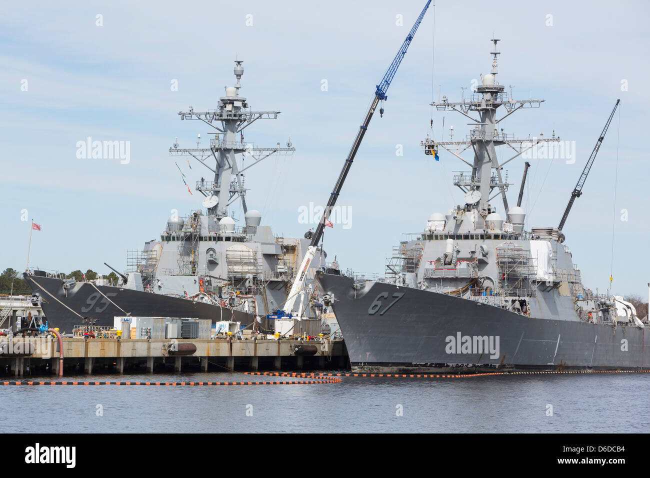 The Arleigh Burke Class destroyer USS Cole (DDG-67) in port at Naval Station Norfolk. Stock Photo