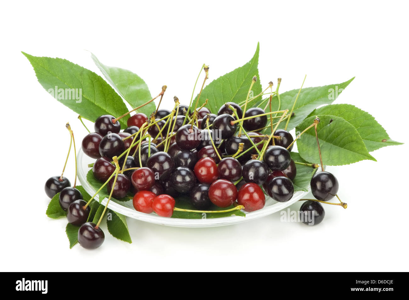 Black cherries on plate Stock Photo