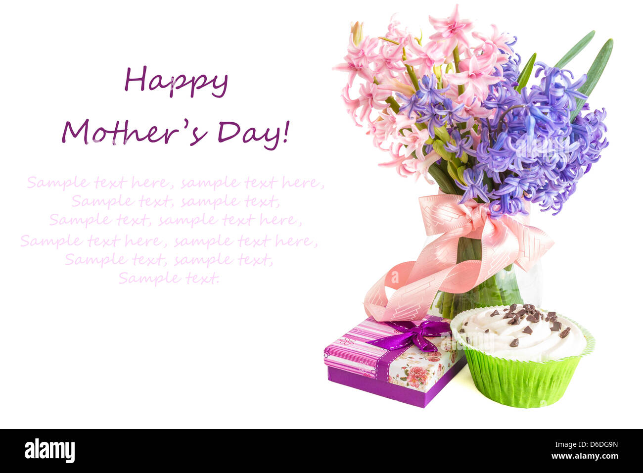 Gift for Mother's Day cake and flowers Stock Photo