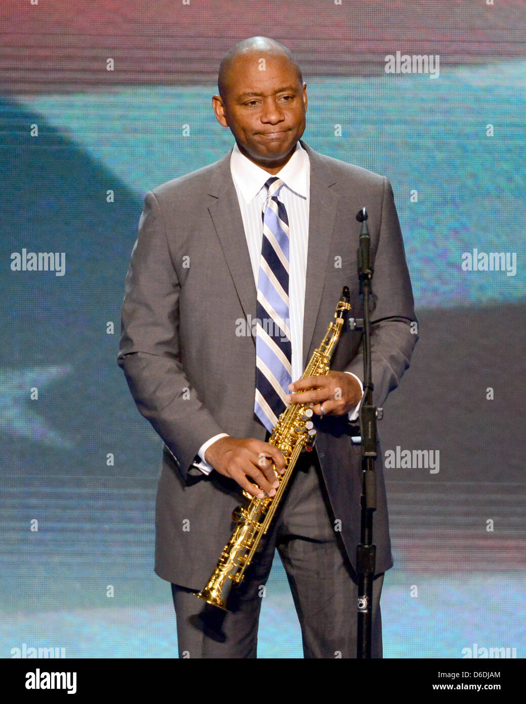 Saxophonist, Composer, and Bandleader Branford Marsalis performs the National Anthem at the 2012 Democratic National Convention in Charlotte, North Carolina on Wednesday, September 5, 2012. .Credit: Ron Sachs / CNP.(RESTRICTION: NO New York or New Jersey Newspapers or newspapers within a 75 mile radius of New York City) Stock Photo