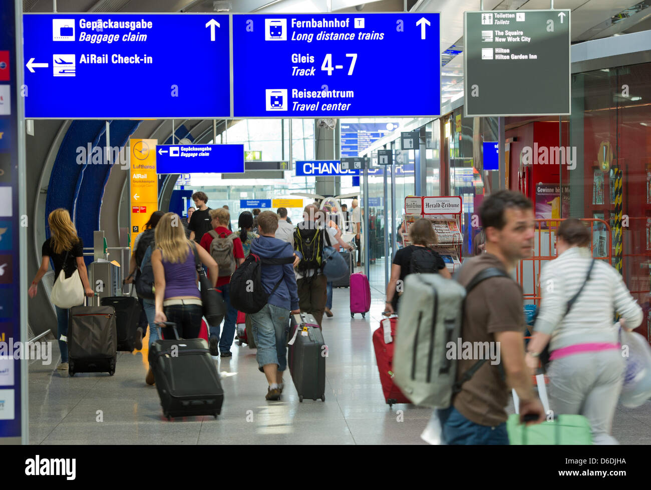 Travellers walk to their trains at the train station of Frankfurt Airport  in Frankfurt Main, Germany, 07 September 2012. The flight attendant trade  union Ufo had called ontheir members to go on