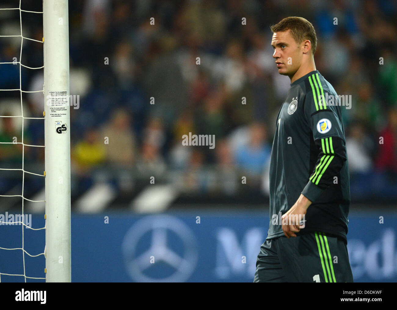 Germany's goalkeeper Manuel Neuer grimaces during the Group C FIFA World Cup 2014 qualifying match Germany vs Faroe Islands at AWD Arena in Hanover, Germany, 07 September 2012. Germany won 3:0. Photo: Marcus Brandt Stock Photo