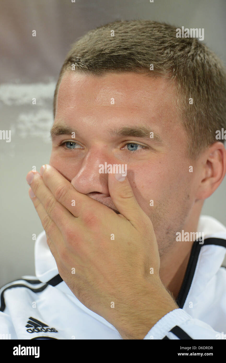 Germany's Lukas Podolski prior to the Group C World Cup 2014 qualifying match between Austria and Germany at Ernst-Happel stadium in Vienna, Austria, 11 September 2012. Photo: Peter Steffen dpa Stock Photo