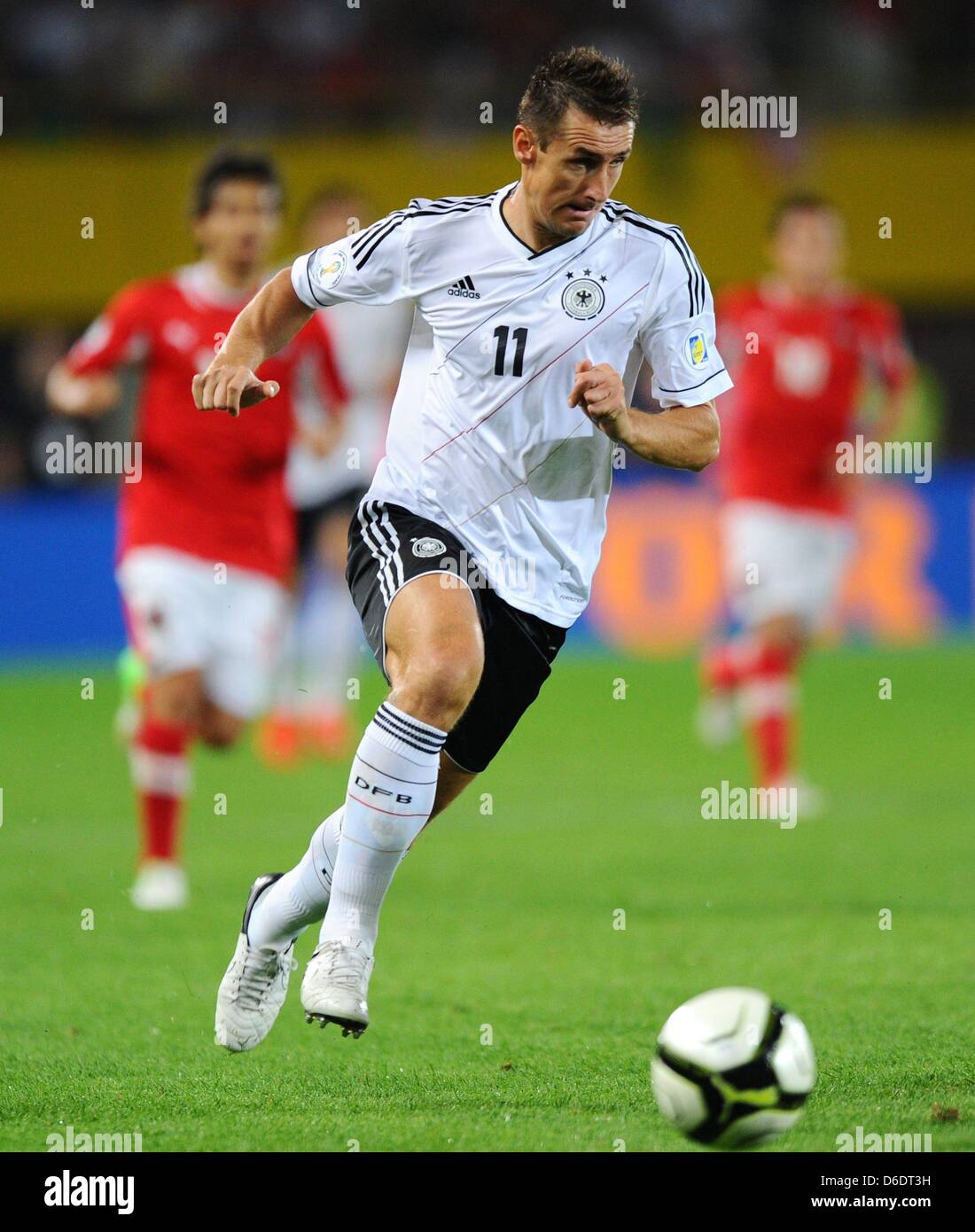 Germany's Miroslav Klose plays the ball during the World Cup qualification match between Austria and Germany at Ernst-Happel-Stadium in Vienna, Germany, 11 September 2012. Photo: Thomas Eisenhuth Stock Photo