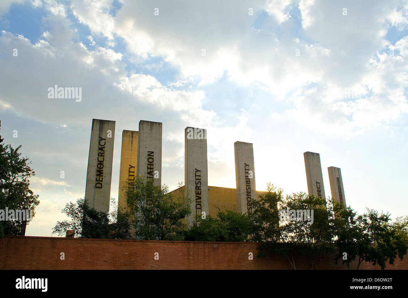 Seven pillars at the entrance to the Apartheid museum in Johannesburg Stock Photo