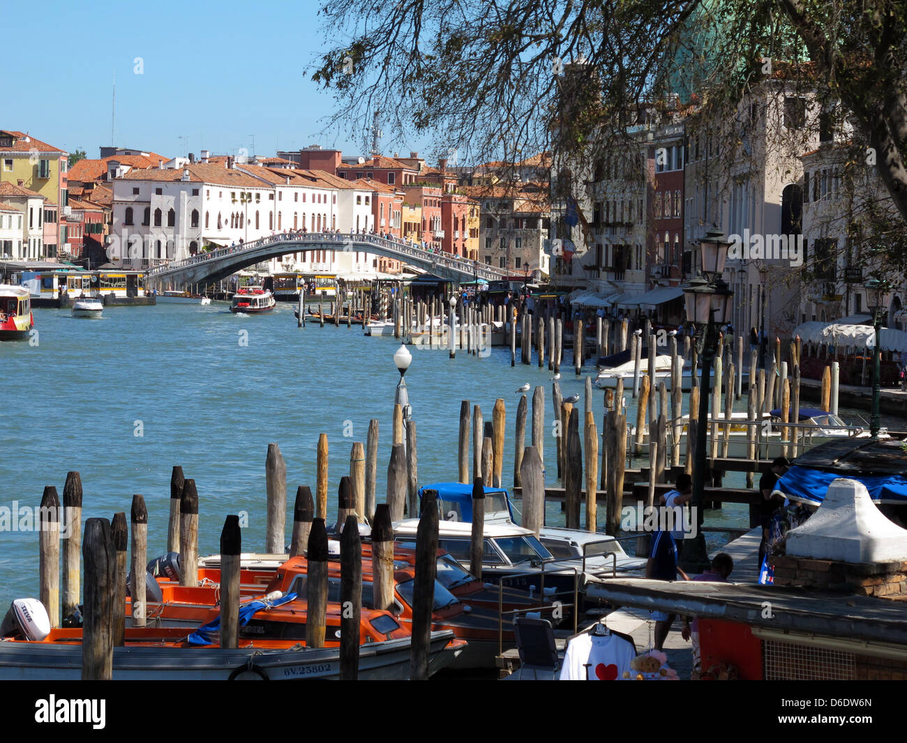 Numerous boats are visible on the Canal Grande in Venice, Italy, 07 September 2012. Photo: Jens Kalaene Stock Photo