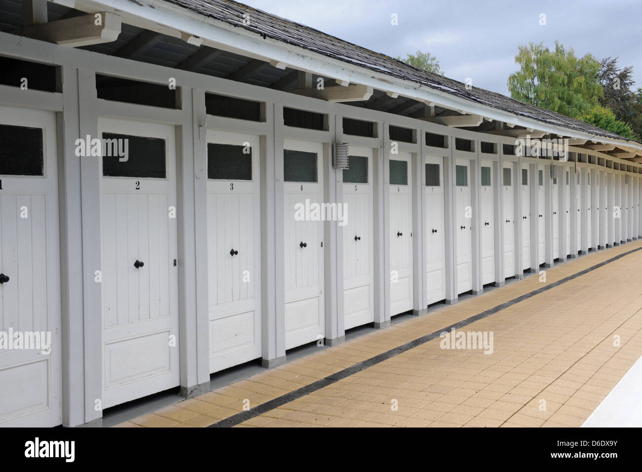 Wooden cabins are pictured at the only Damenbad (Ladies' swimming pool)  in Germany at the Lorettobad