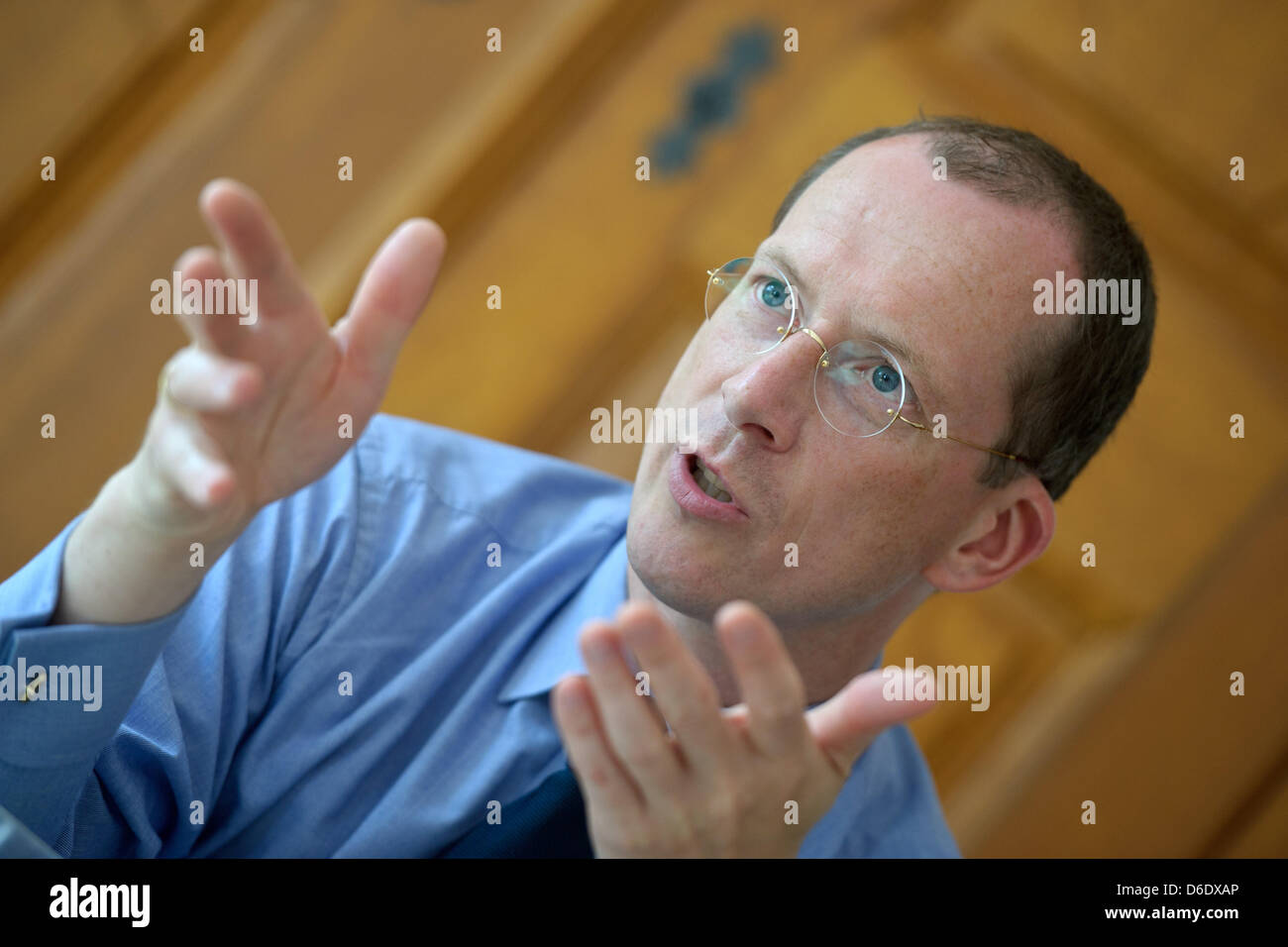 The new headmaster of the boarding school Schloss Salem, Bernd Westermeyer, speaks during an interview with the German wire agency dpa-Deutsche Press Agentur in Salem, Germany, 11 September 2012. Westermeyer was officially inaugurated as the new principal of the internationally renown boarding school on 15 September 2012. Photo: Tobias Kleinschmidt Stock Photo