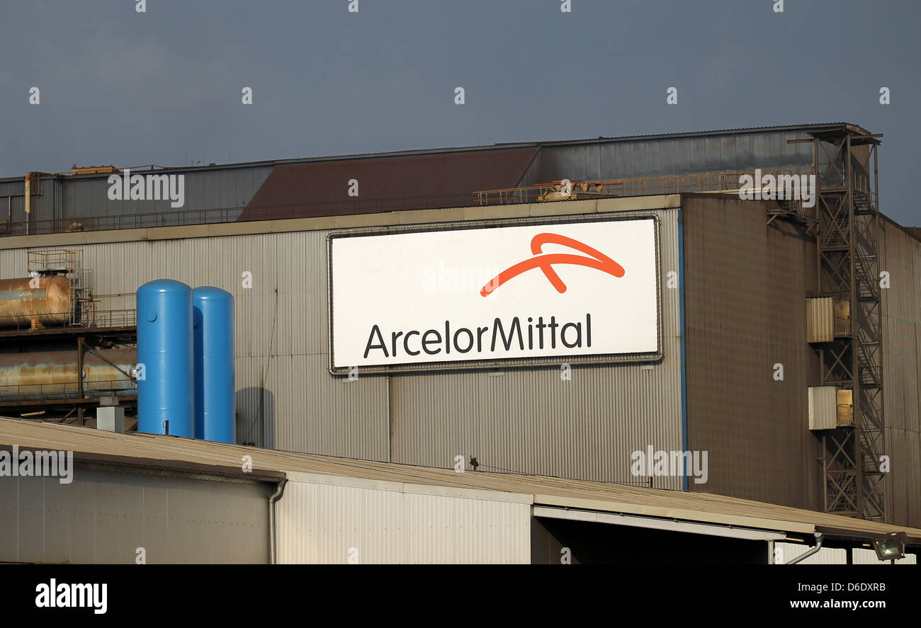 The company's logo is seen at the steel plant of the steel producing