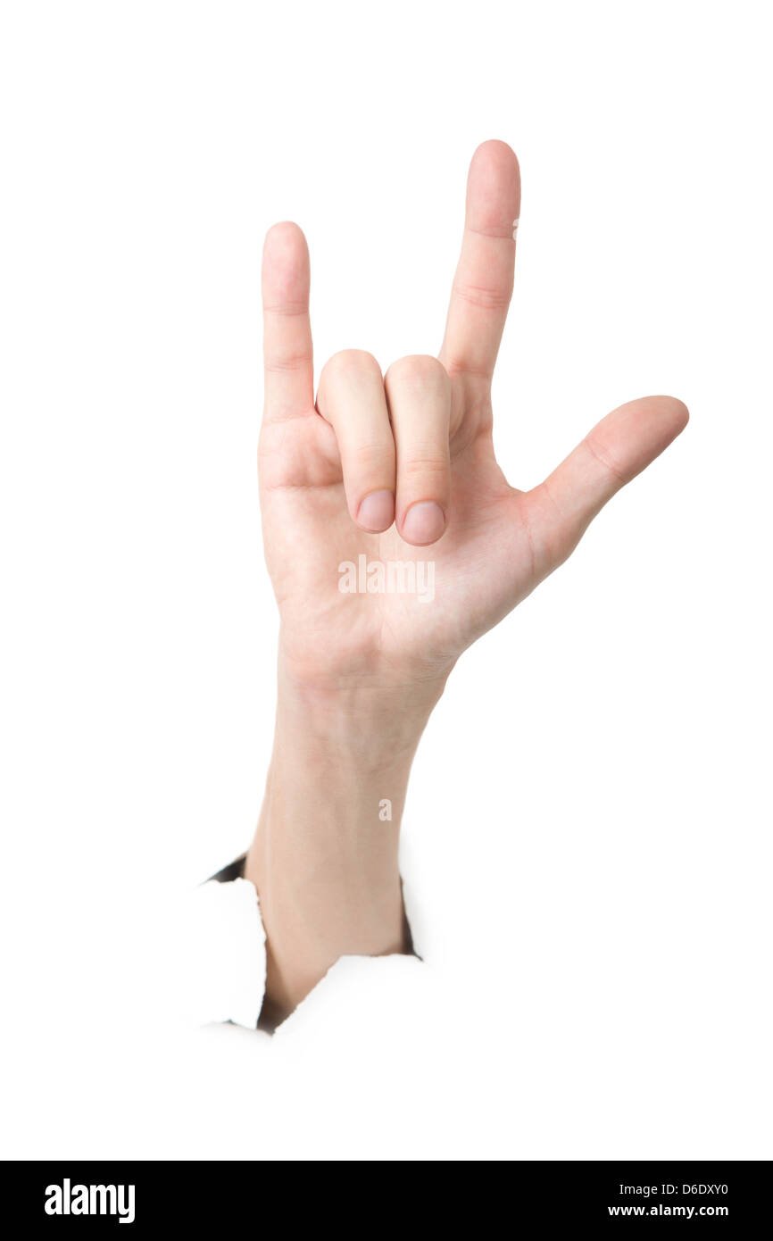 Excited Punk Rocker Making Rock Hand Stock Photo 408175333