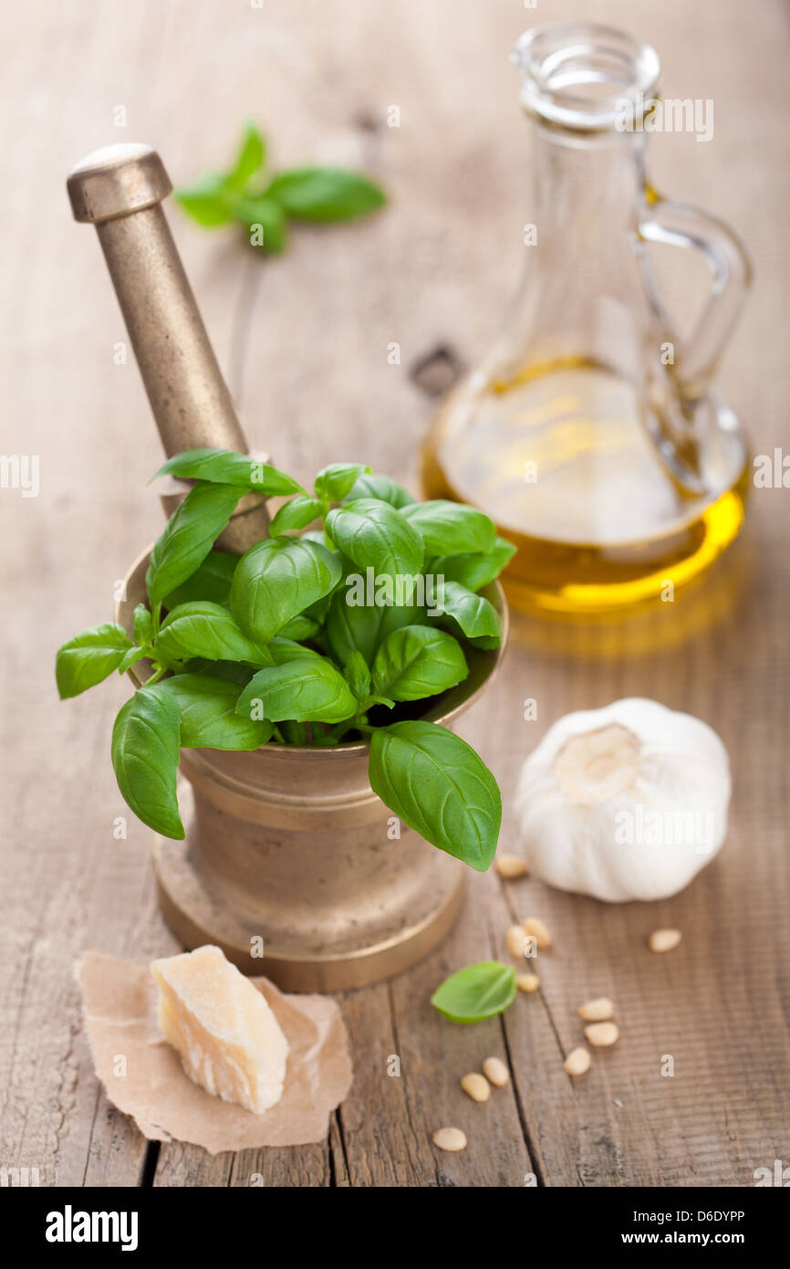 ingredients for pesto sauce Stock Photo Alamy